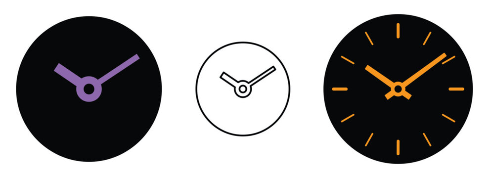 Minimalist analog clock face vector illustration for time management concept.