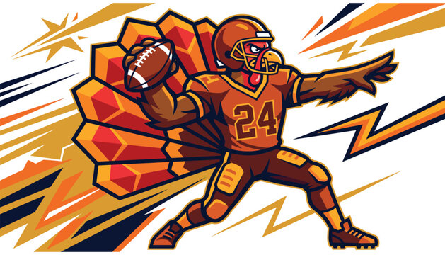 Turkey football player throwing pass with dynamic background and number 24 jersey