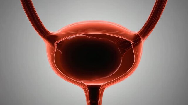 Detailed 3D anatomical urinary bladder model showing the bladder and urethra for medical and healthcare visualization