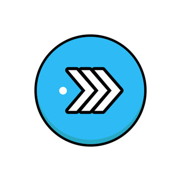 Blue Circular Forward Arrow Icon With Double Chevron Symbol For Navigation Progress And Digital Interface