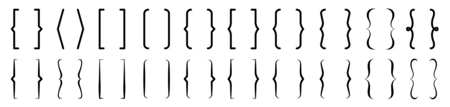 Assorted bracket and brace punctuation symbols in black line style