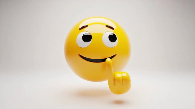 3D Yellow Emoji Making a Quiet Gesture with Finger to Mouth for Silence, Privacy and Confidential Communication