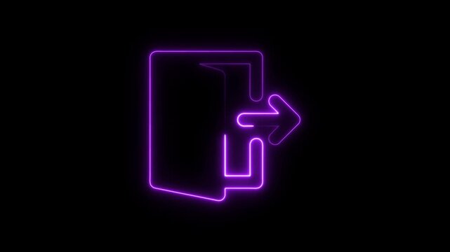 Violet Neon Exit Symbol with Arrow on Black icon sign