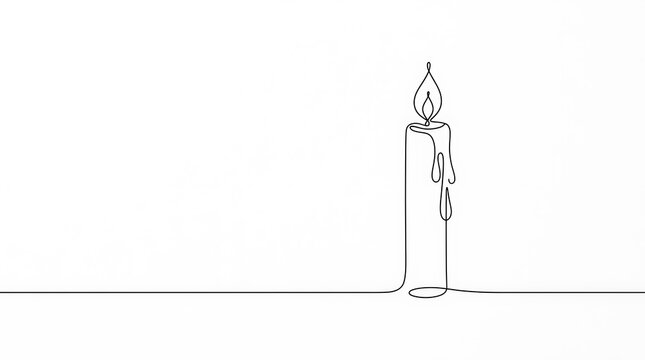 Minimalist continuous single line drawing of a burning candle with wax dripping down the side minimalist continuous silhouette