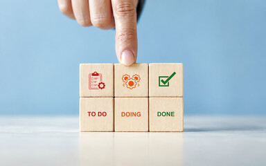 Work tracking concept  TO DO, DOING, DONE. Kanban board tools for effective team management. Agile project management tool to help visualize work, limit work-in-progress, and maximize efficiency. © mystockworkc
