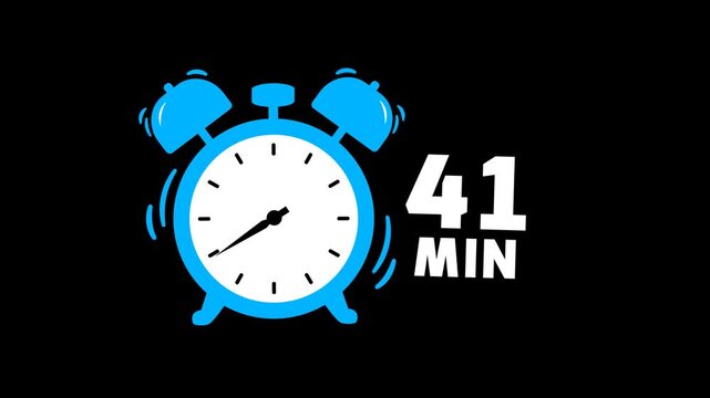 41 min timer animation on transparent background with alpha channel. Timer, clock, alarm clock icon with 41 minute timer animation video. 41 minutes clock. 4k video