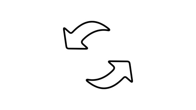 2D animation of stylized curved arrows. Pair of opposite looping arrows for circular rotation, loading, update, or sync process. Motion graphics with alpha channel.