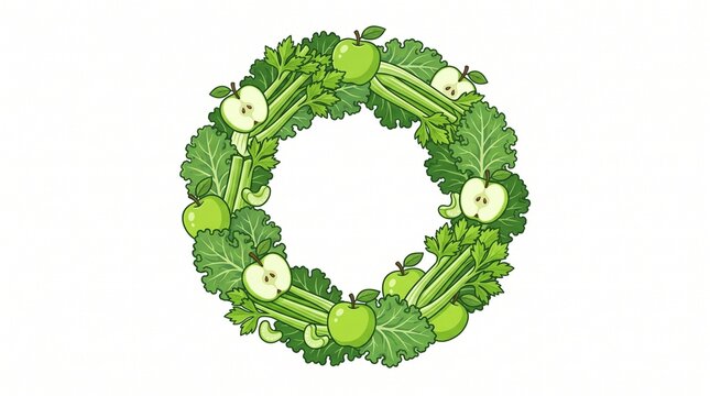 Fresh Green Vegetables Wreath Illustration, Organic Produce Circle Frame, Healthy Food Border Design