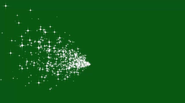 White star particles bursting from a curved glowing trail, twinkling glitter fairy sparkle details and polished light motion, 4k green backgrounds