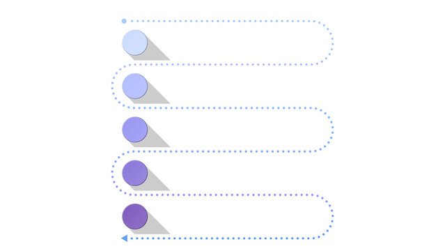 Vertical process infographic flow chart with five circular steps connected by a dotted line for professional business presentations and