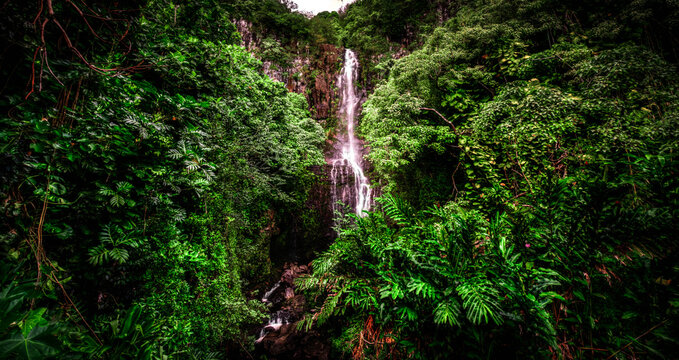 road to Hana waterfall viewing pitstop, Maui, Hawaii