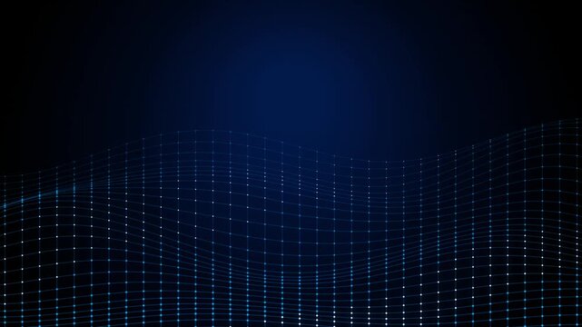 Abstract Digital Wave Background with Glowing Blue Particles Moving in a Seamless Grid Motion Loop