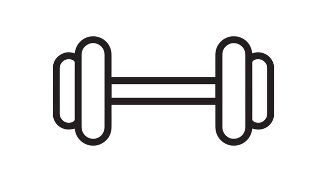 Minimalist black and white outline icon of a gym dumbbell used for fitness and strength training exercise concepts
