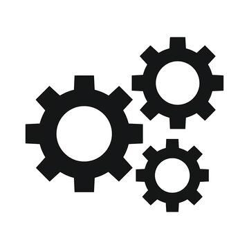 Black silhouette of three interlocking gear wheels for mechanical engineering and industrial design concepts