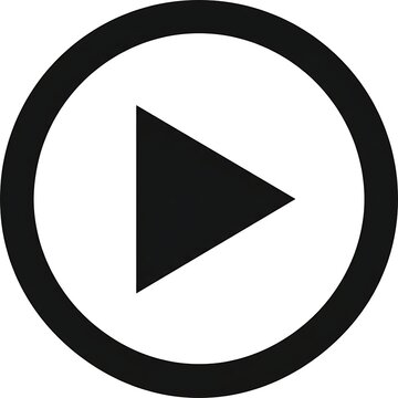 Black play button icon with a triangle inside a circular frame isolated on white background