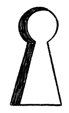Handdrawn doodle keyhole with chalk or pencil rough texture and edges.