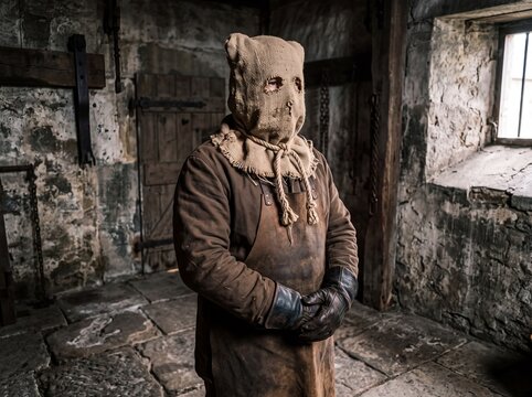 Wearing burlap sack executioner hood