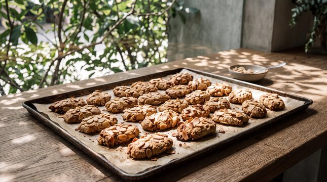 Pressing almond sliver fingernail cookies