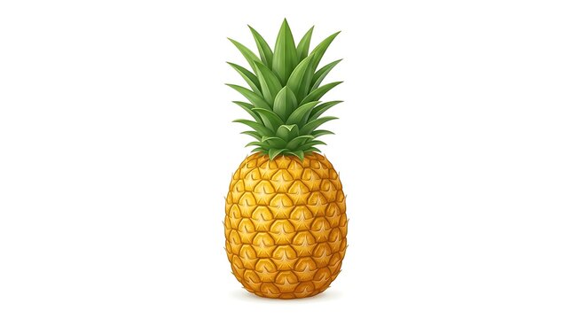 Isolated fresh whole pineapple fruit with green leaves on a white background