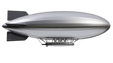 Sleek silver dirigible airship with gondola, isolated on transparent background © Evans
