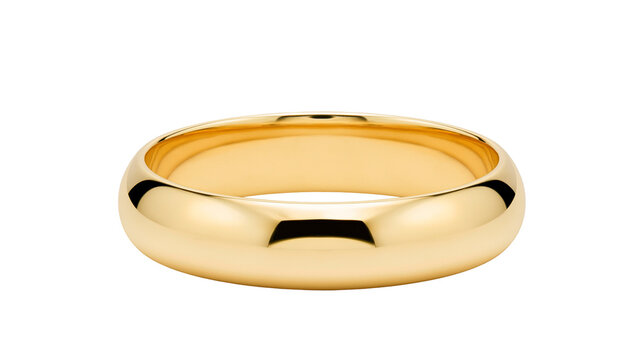 Plain polished gold wedding band, isolated on transparent background
