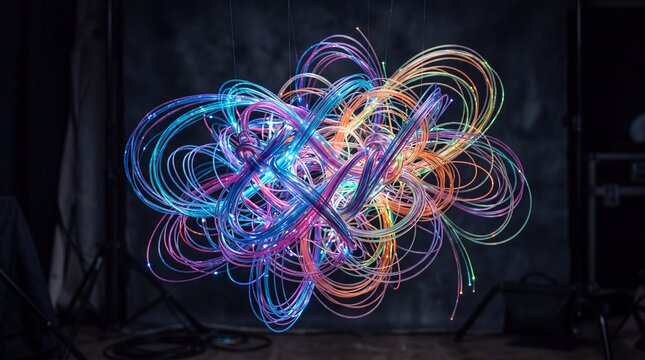 Tangled luminous optic fiber splines studio lighting