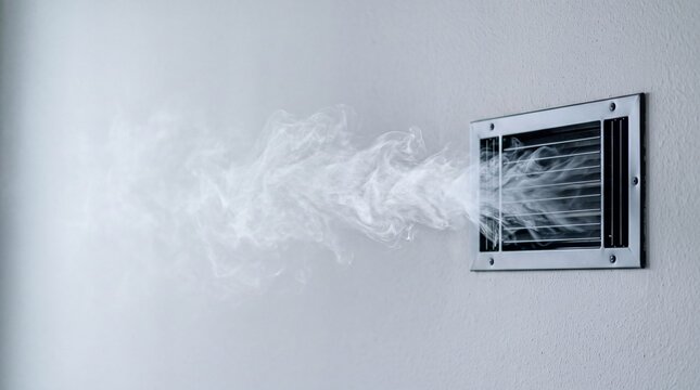 Air vent blowing smoke, ventilation and hazard concept