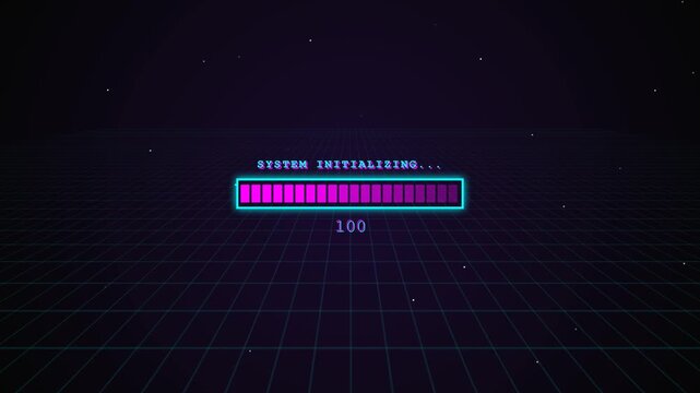 Futuristic loading screen with neon progress bar and grid background