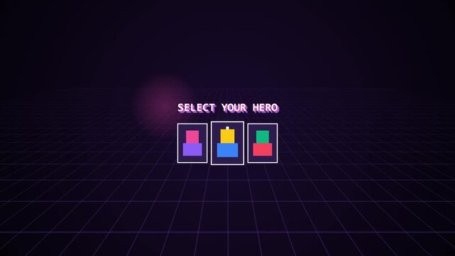 Retro Video Game Interface with Pixel Art Hero Selection