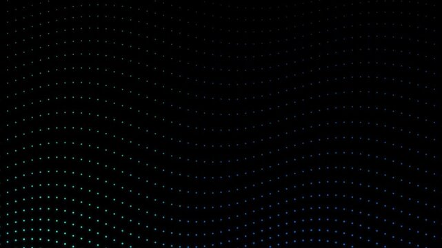 Abstract Digital Wave Background with Glowing Blue and Green Dots Moving in Rhythmic Patterns