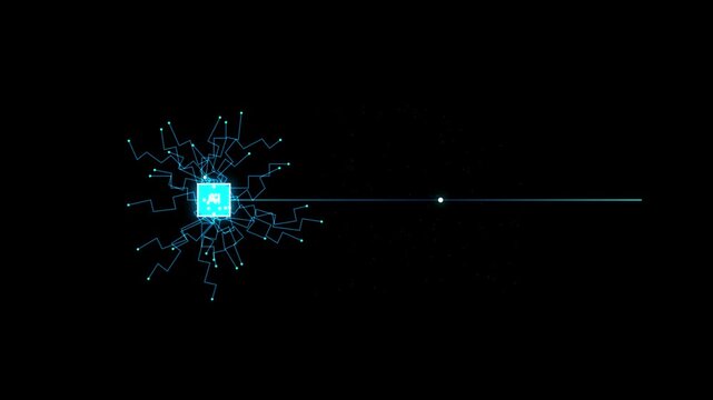 Artificial Intelligence Chip Processing Data with Glowing Digital Network Lines on a Dark Background
