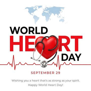 World heart day with red heart and world sign. abstract vector illustration design