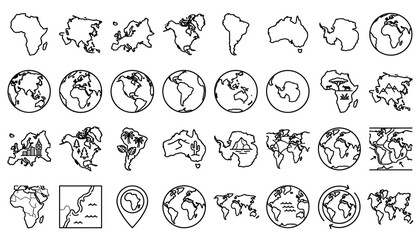 world continents geographic regions line icon . © MSTNURJAHAN