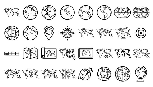world map globe cartography line icon.