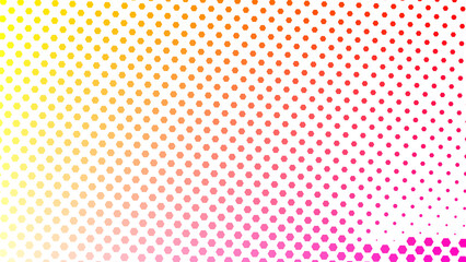 Obraz premium Dynamic bright yellow to magenta gradient background featuring a repetitive geometric circle pattern with digital distortion effects