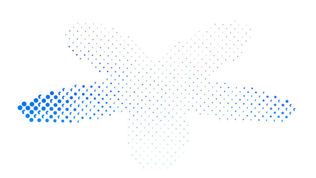 Minimalist blue dot matrix flower shape isolated on black surface for modern creative and tech projects