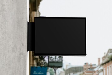 Fototapeta premium Blank outdoor signboard mounted on building facade