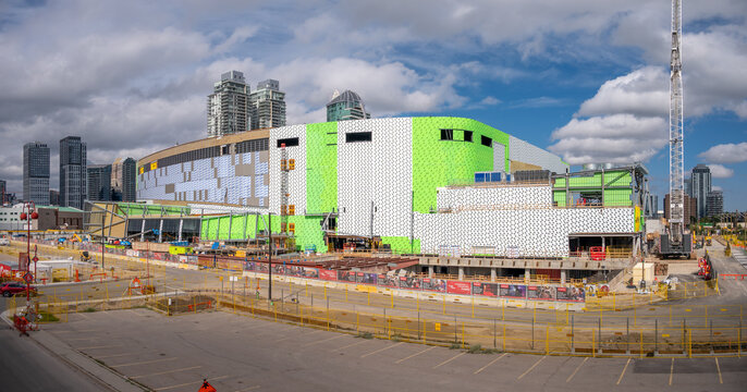 Calgary, Alberta - September 12, 2026: Exterior of the brand new Scotiabank arena in Calgary, Albera, still under construction.