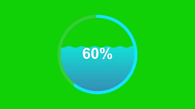 minimalist blue download button UI overlay, Digital circular progress bar graphic, blue liquid loading circle animation on green screen background, modern ui percentage counter element
