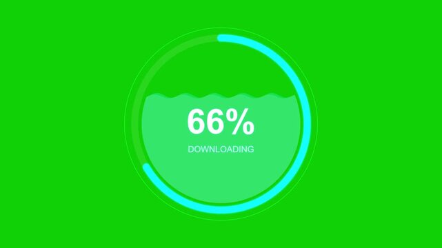 minimalist blue download button UI overlay, Digital circular loading bar animation download, green screen chroma key footage, modern UI progress indicator element