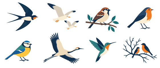 Obraz premium Bird icons with swallow seagull sparrow and hummingbird