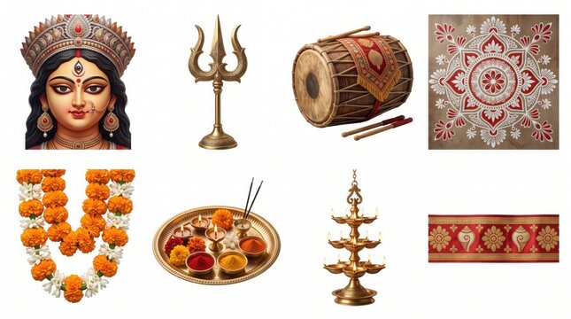 A vibrant collection representing the spirit of diwali showcasing traditional hindu worship items and festive decorations