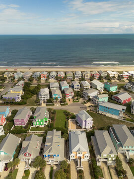 Colorful beach homes in Kure Beach, near Wilmington, in New Hanover County North Carolina