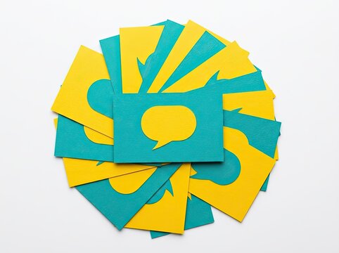 Anonymous employee feedback cards with speech symbols, workplace transparency concept