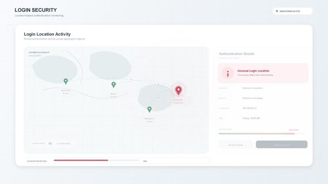 Cyber Security Dashboard Tracking Unusual Account Login Location Activity