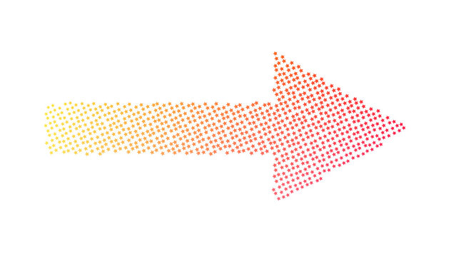 Abstract arrow shape formed by vibrant gradient dots on a sleek dark solid surface design