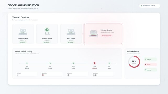 Device Authentication Dashboard UI Showing Security Access Monitoring
