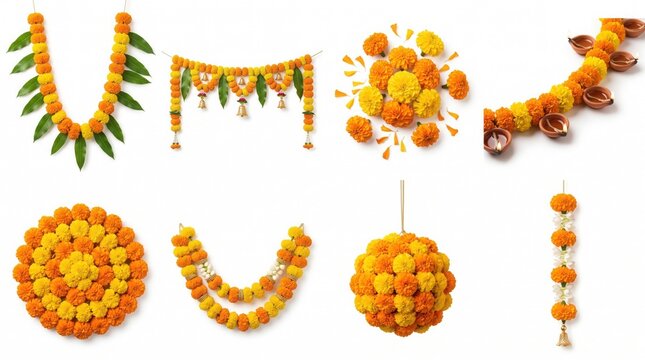A vibrant collection of marigold garlands and torans perfect for festive diwali decorations and celebrations