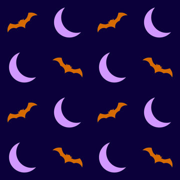 seamless pattern Halloween Bat and Moon Dark Blue Background, suitable for wallpaper, packaging design, textile design