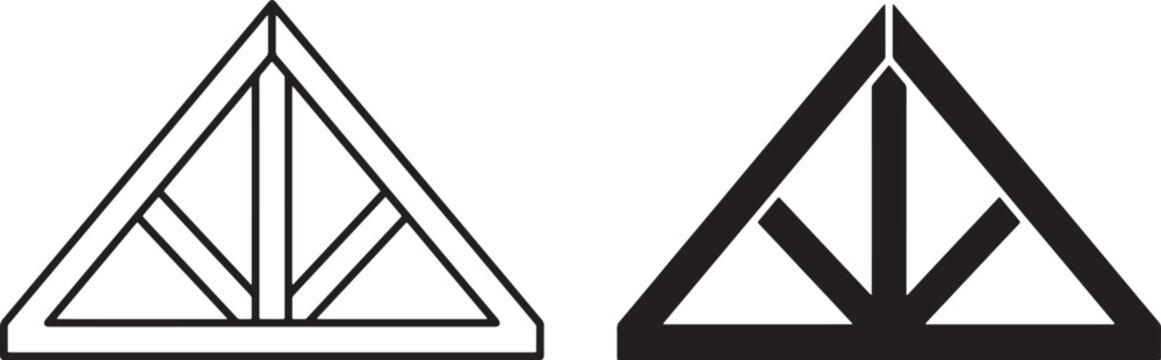 Roof Truss Structural Element Icons in Outline and Solid Vector Styles